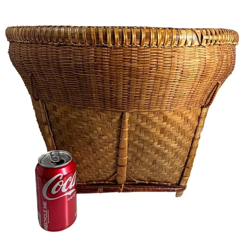 Vintage Thai Handwoven Wicker Basket Large Rustic Multipurpose Storage Decor